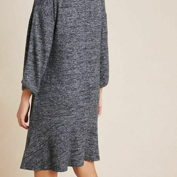 NWOT Anthropologie Gray Turtleneck Cowl Neck Swing Fit Flare Sweater Knit Size L - Picture 3 of 4